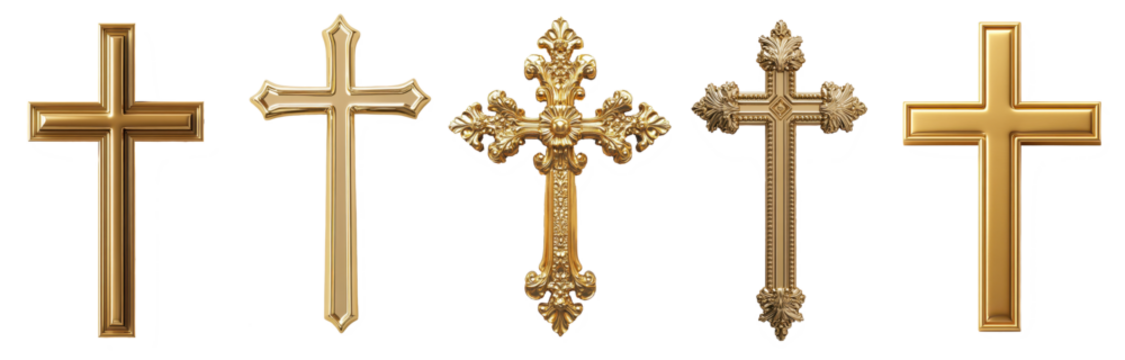 gold cross pendants isolated on transparent background