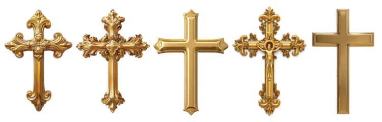 gold cross pendants isolated on transparent background