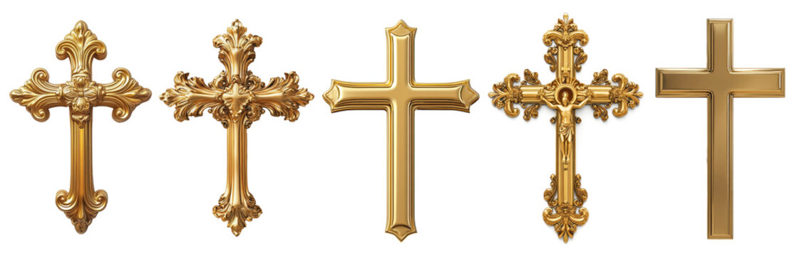 gold cross pendants isolated on transparent background