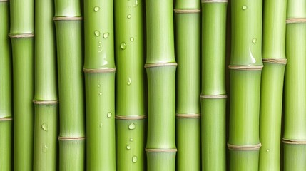 Fototapeta premium A close-up of bamboo shoots growing after a rainstorm, with drops of water clinging to the delicate shoots.