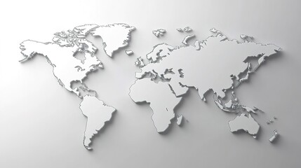 A world map illustrated in soft, light colors against a clean white background, creating a minimalist and elegant design. This map highlights geographical features and countries with gentle hues, 