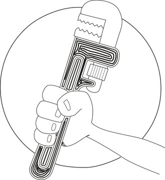 hand holding wrench, black and white clip art preview
