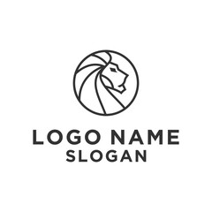 simple black lion head logo round line