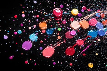 Colorful droplets splatter artistically against a dark background