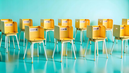 Constellation of Voting Booths: Medium Shot of Interconnected Voting Stalls in a Unique Formation Highlighting the Importance of Every Vote