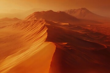 Naklejka premium Scarlet sand hills across Mars terrain: an artistic journey of discovery