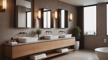 A washroom interior design concept image, 3d illustration of interior design.
