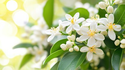 Obraz premium Delicate White Flower Blooms on Green Background