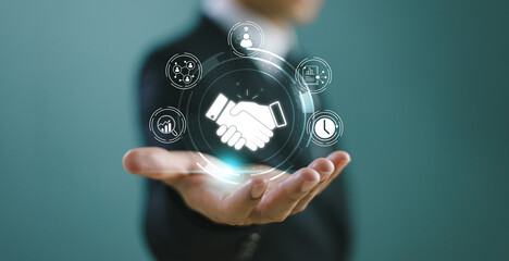 Business relationship connection concept. Partnership ecosystem, collaboration link technology...