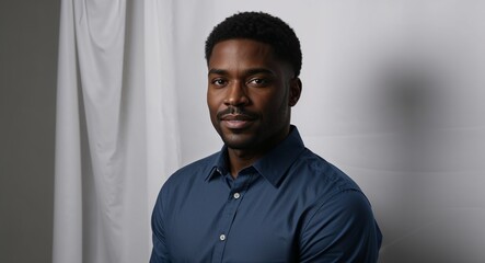 Obraz premium Attractive confident African American male model studio portrait on clean white backdrop