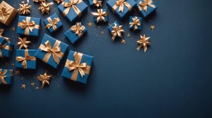 Gift boxes with golden ribbon knot top view illustration image.