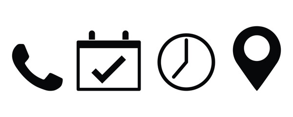 adress, time, calendar and contact icons, event icons vector