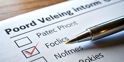 Macro Shot of Glossy Ballot with Policy Checklist for Informed Voting � Ideal Photo Stock Concept with Large Copy Space for Promotion