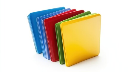 Three uniquely shaped folders with vibrant colors, neatly aligned on a bright white background, ideal for capturing attention in design -