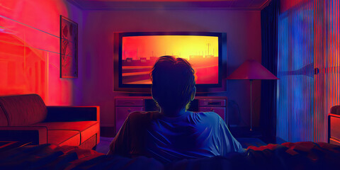 Obraz premium Television (Retro TV Show): A figure watching a popular 1980s television show, symbolizing the television culture of the decade.