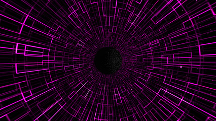 Glowing wireframe tunnel. Fractal Disc series. Funnel or portal illusion.