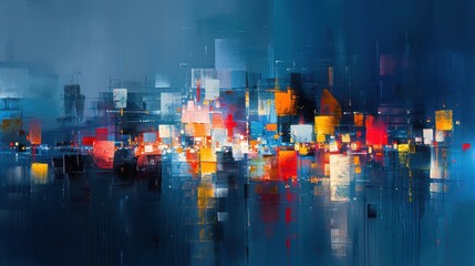 Fototapeta premium Vibrant Night Cityscape Abstract Art