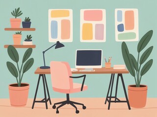 Home Office Workspace Illustration