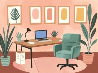 Fototapeta premium Modern Home Office Illustration