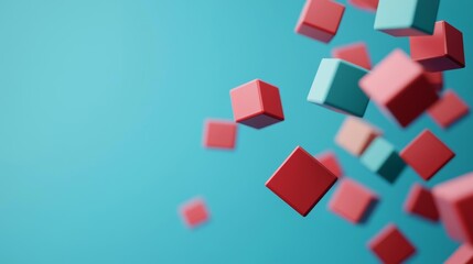 Obraz premium Colorful cubes floating against a blue background, abstract design element.