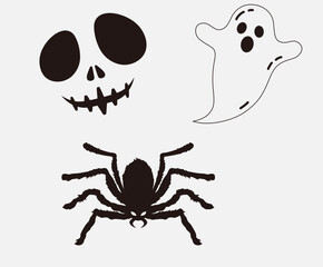 Big collection of silhouettes of Halloween. Horror set of Halloween sticker sketch set. Hand drawn doodle. Set of halloween and magic elements. Vector element