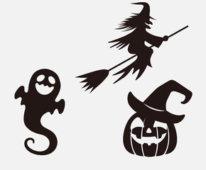Big collection of silhouettes of Halloween. Horror set of Halloween sticker sketch set. Hand drawn doodle. Set of halloween and magic elements. Vector element