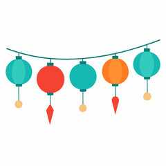 Vibrant Lantern String Lights Vector Illustration for Festive Celebrations and Events
