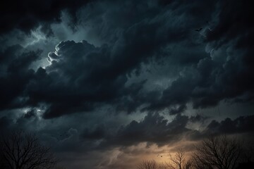 Obraz premium The moon on the dark sky among the clouds, natural abstract background. Halloween background, themed gloomy sky on the eve of Halloween