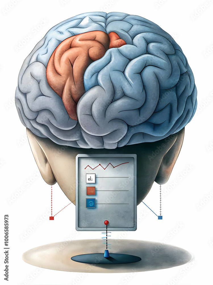 Poster Close-Up of Voter's Brain Activity Monitored During Voting Process with Neuro Feedback Sensors and Data Displays Isolated on White Background