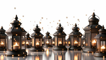 Obraz premium Enchanting Loy Krathong with Glowing Fireflies and Elegant Gems on Plain Background - Festive Stock Photo Concept for Celebratory Messages