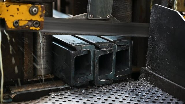 The process of cutting thick metal and steel parts with a hacksaw