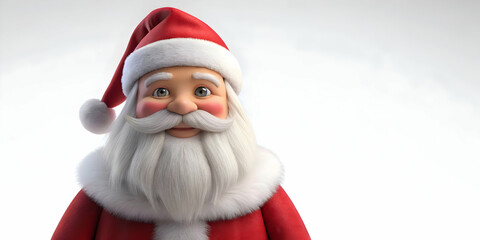 3D Santa Icon on Plain White Background: Joyful Expression with Dynamic Side-to-Side Motion and Clean Copy Space for Holiday Designs