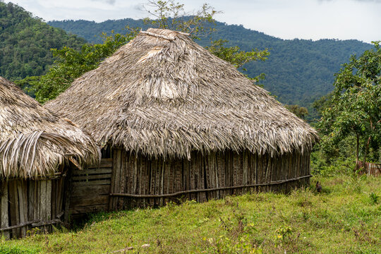 View of the traditional Bribir indigenous hut, made of mud and wood in Talamanca, Limon Costa Rica