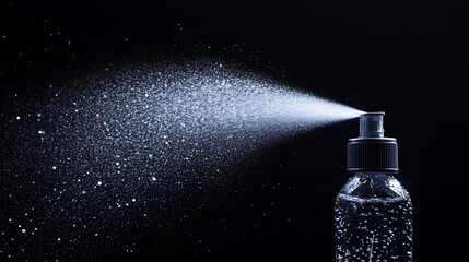 aerosol spray water, black background,