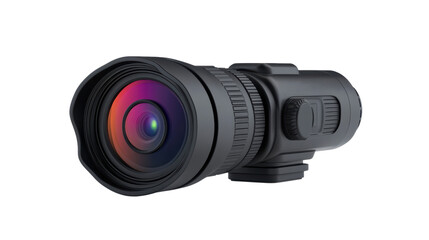 High quality camera lens with vibrant colors and sleek design isolated white background, transparent background.