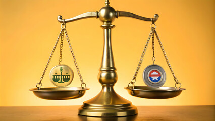Policy Scale Balancing Icons: Illustration of a Balance Scale Weighing Political Issues - Detailed Icons on Each Side with Room for Explanations