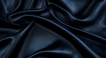Fototapeta premium Black satin fabric, an elegant and luxurious background. Dark silk texture. Black cloth background. Black silk satin fabric with waves of soft folds