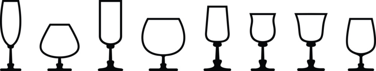 Wine Glass Set Vector Format 03 - Wine Glass Set in Outline