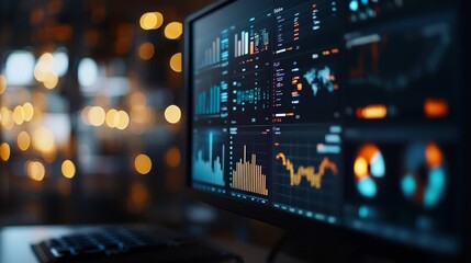 A digital screen displaying an analytics dashboard filled with colorful data visualizations, showcasing various trends and insights in detail.