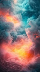 Fototapeta premium abstract painting of a stormy sea with light blue and teal colors, with pink accents, soft edges, blurred details, beautiful, watercolor style, digital art, glowing lights in the background