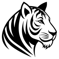 Bold Minimalist Vector Illustration of a Tiger Head Side Perspective for Posters
