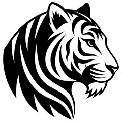Elegant Tiger Head Silhouette in Vector Style for Contemporary Artwork

