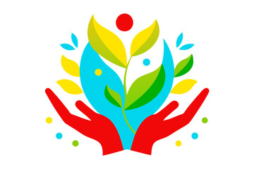 Vector illustration of a minimalist design with hands cradling a plant in simple style
