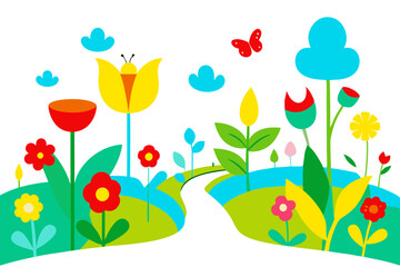 A Vast Field of Bright Sunflowers with Vector Illustration Highlighting a Scenic Sunset
