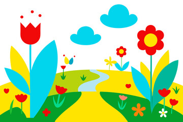 A Vast Field of Bright Sunflowers with Vector Illustration Depicting Bees and Butterflies
