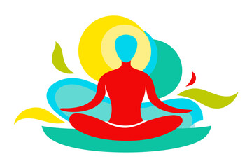 A Serene Figure in a Lotus Position Surrounded by Tranquil Nature in Vector Illustration
