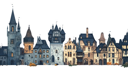 Obraz premium PNG Medieval building border buildings architecture illustration.