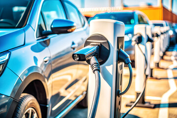 Close-up of an electric car charging station. Green transport
