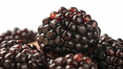 3D Close-Up of Glistening Pomegranate Seeds: Macro Shot Emphasizing Vibrant Red Color and Juicy Texture on Isolated White Background
