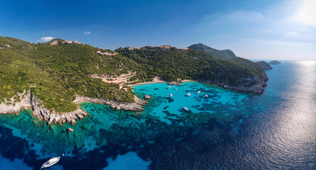 Aerial view of Porto Timoni, Afionas region, Corfu